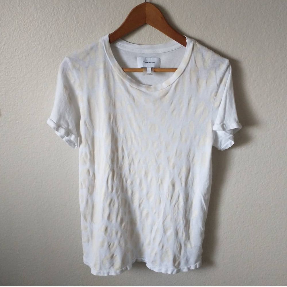 3 for $20 Current/Elliott Women's Faint Cheetah Print Crewneck T-Shirt White | 1